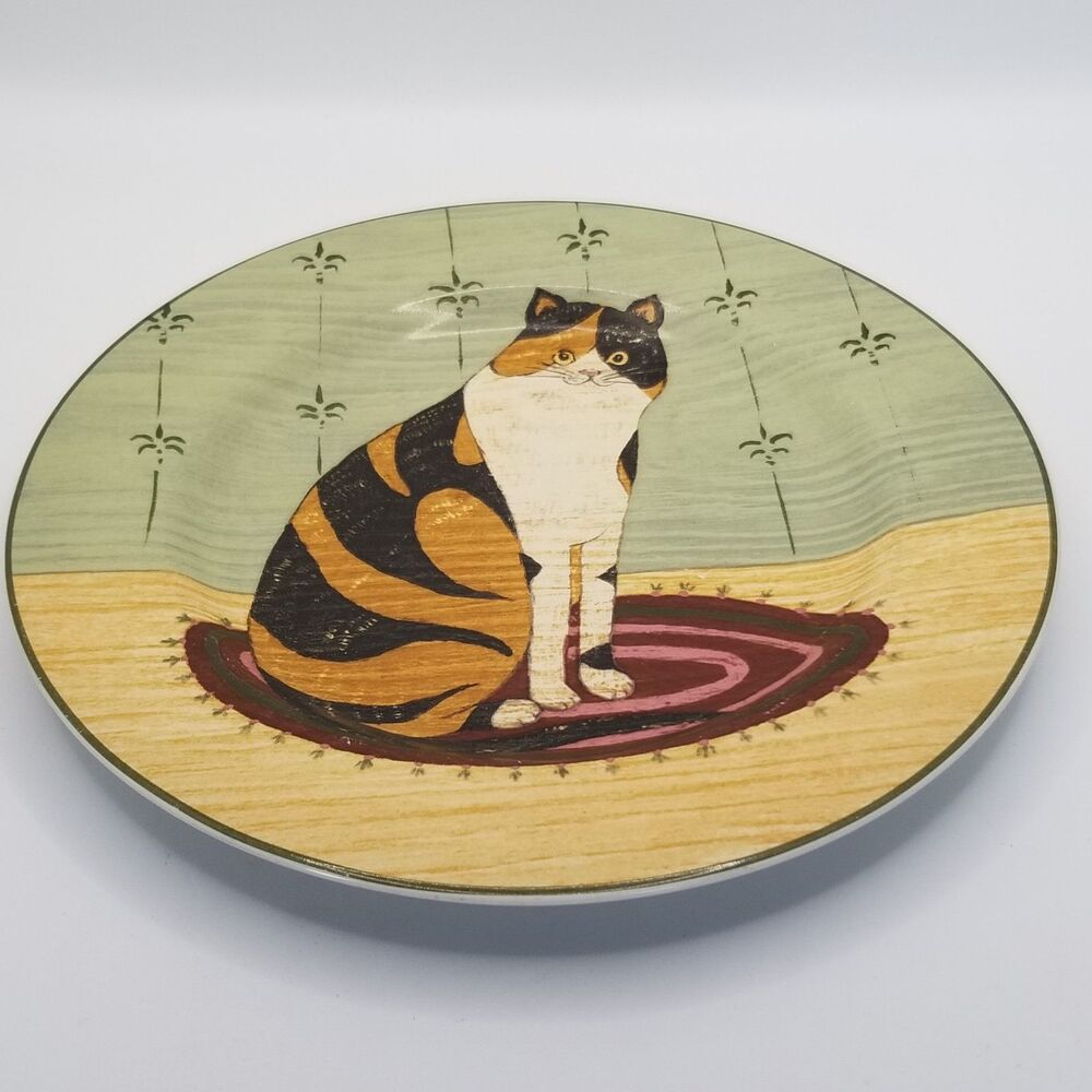 Vintage Warren Kimble Sakura Oneida Cat salad plate orange and black cat
